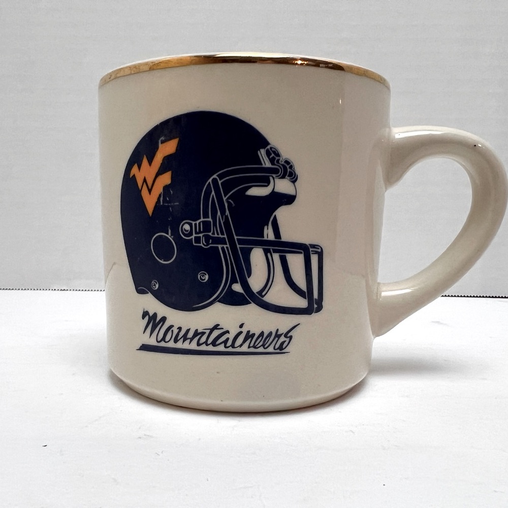 West Virginia Mountaineers Gold Rim Coffee Mug Cup  NCAA Football Undefeated ‘88